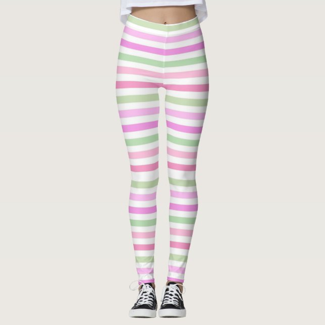 Streifen, rosa, grün leggings (Vorderseite)