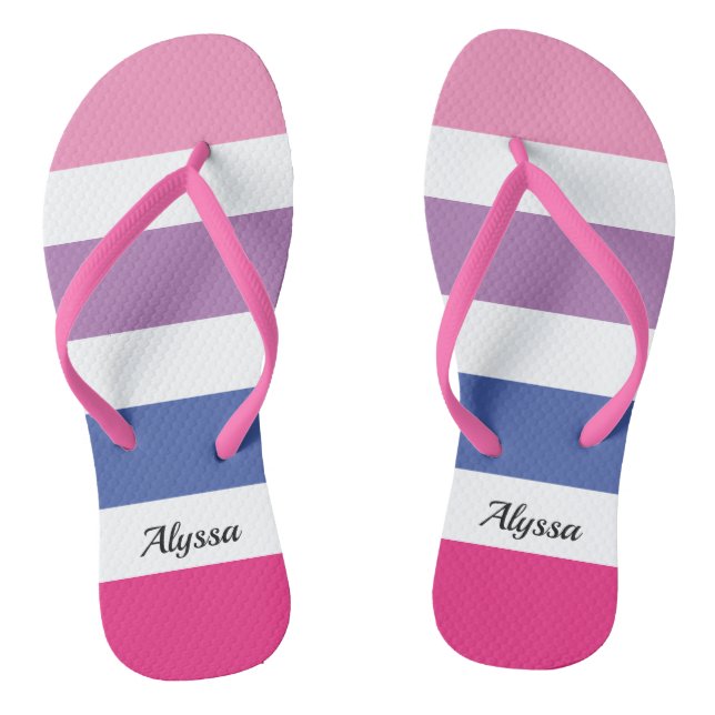 Streifen Rosa Lila Blau Personalisiert Flip Flops (Fußbett)