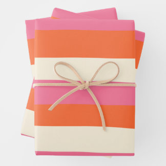 Streifen - Rosa, orange und Creme Geschenkpapier Set