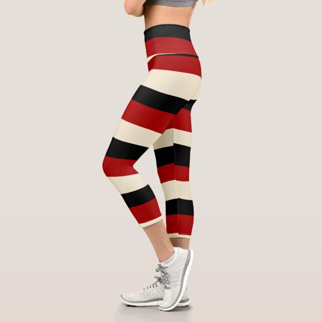 Streifen - Rot und Creme Capri Leggings (Links)