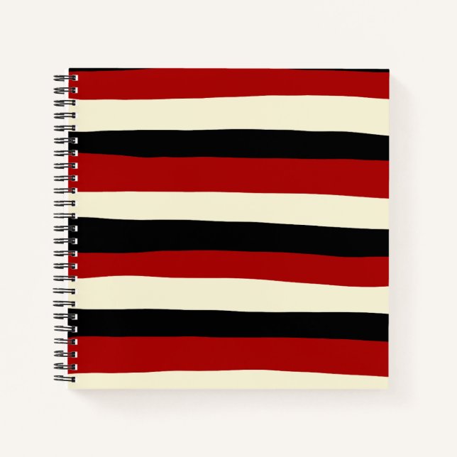 Streifen - Rot und Creme Notizbuch (Vorderseite)