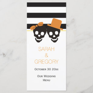 Streifen, Schädelpaar Halloween Hochzeitskarte Menükarte