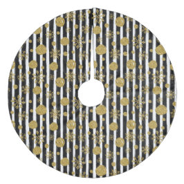 Streifen, Schneeflocken und Schneebälle Fleece Weihnachtsbaumdecke