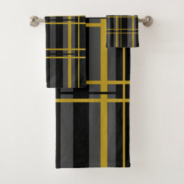 Streifen Schwarz Grau Gold Badhandtuch Set