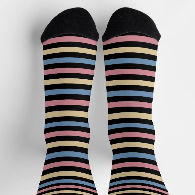 Streifen Schwarz Rosa Blau Socken (Oben)