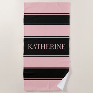 Streifen Schwarz-Rosa-Individuelle Name Strandtuch
