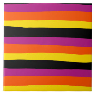 Streifen - schwarz, rosa, orange und gelb fliese