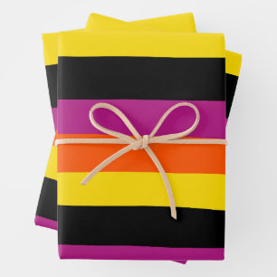 Streifen - schwarz, rosa, orange und gelb geschenkpapier set