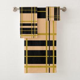 Streifen Schwarz und Rose Gold Badhandtuch Set