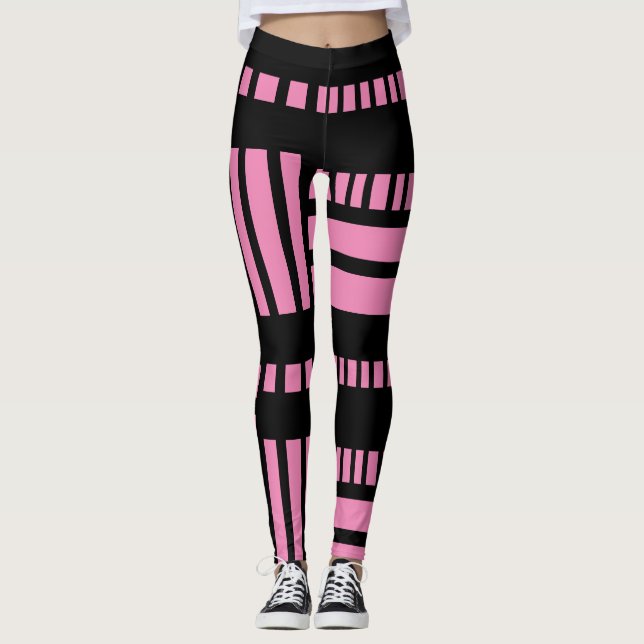 Streifen.Schwarz-weiß 01 Rosa BG Leggings (Vorderseite)
