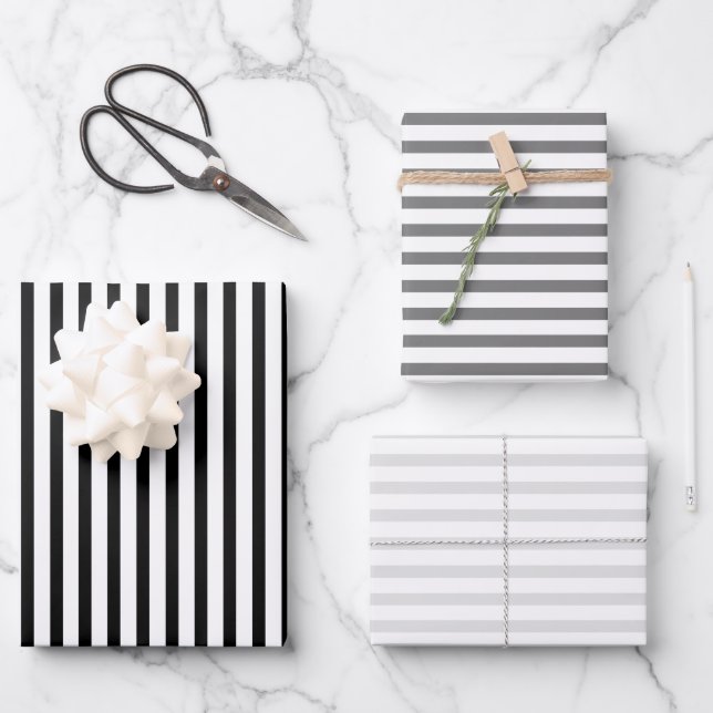 Streifen schwarz-weiß Streifen Muster chic Geschenkpapier Set (Vorderseite)