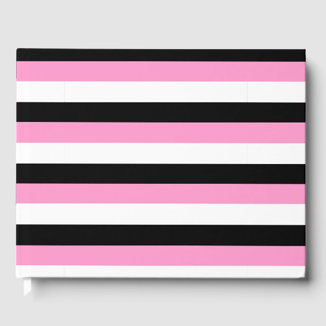 Streifen schwarz, weiß und rosa gästebuch (Vorderseite)