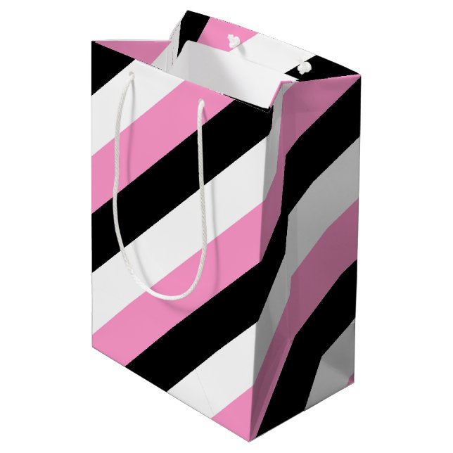 Streifen schwarz, weiß und rosa mittlere geschenktüte (Rückseite Schrägansicht)