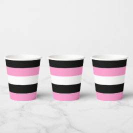 Streifen schwarz, weiß und rosa pappbecher