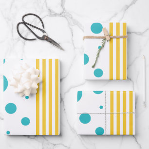 Streifen - Türkis und Gelb Geschenkpapier Set