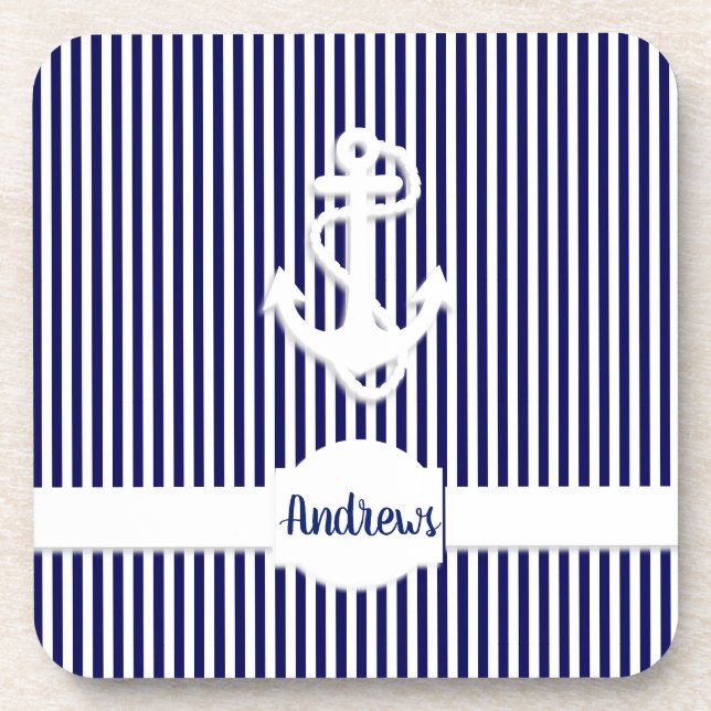 Streifen und Ankermonogramm oder Name benutzerdefi Getränkeuntersetzer (Vorderseite)