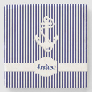 Streifen und Ankermonogramm oder Name benutzerdefi Steinuntersetzer