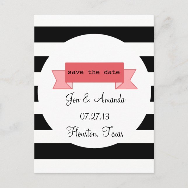 Streifen und Banner Save the Date Postkarte (Vorderseite)