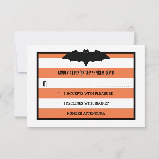 Streifen und Becken | Orange Halloween Wedding RSV RSVP Karte (Vorderseite)