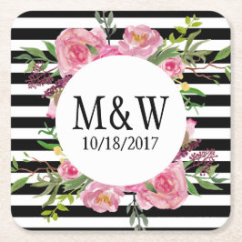 Streifen und Blume für benutzerdefinierte Papierdr Rechteckiger Pappuntersetzer