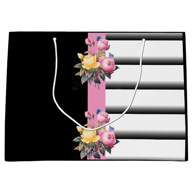 Streifen und Blumendruck Große Geschenktüte (Vorderseite)