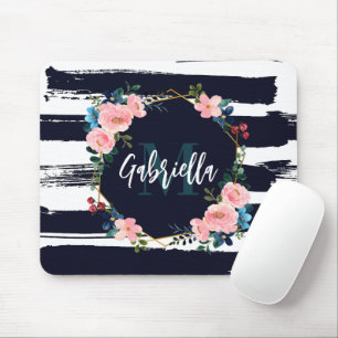 Streifen und Blumenrahmen, Monogramm Mousepad