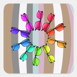 Streifen und Brillenaufkleber Quadratischer Aufkleber