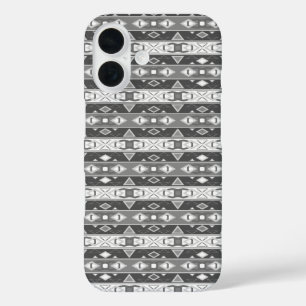 Streifen und geometrische Formen, grau, weiß iPhone 16 Hülle