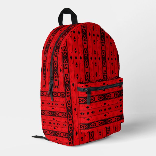 Streifen und geometrische Formen, rot Bedruckter Rucksack (Rückseitige Ecke links)