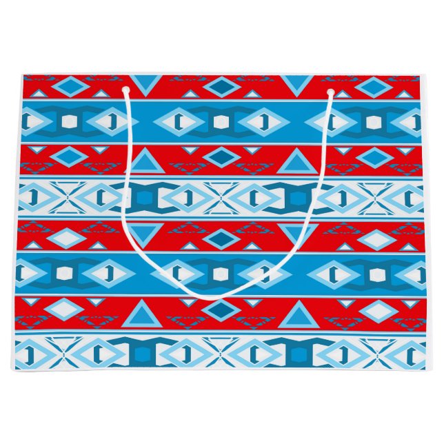 Streifen und geometrische Formen, rot-blau Große Geschenktüte (Vorderseite)