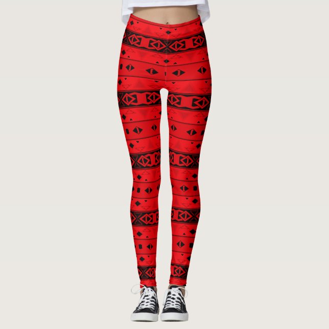 Streifen und geometrische Formen, rot Leggings (Vorderseite)