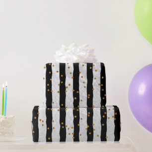 Streifen und Goldpunkte auf Schwarz Geschenkpapier
