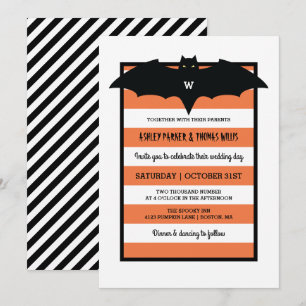 Streifen und Monogramm Orange Halloween Hochzeit Einladung