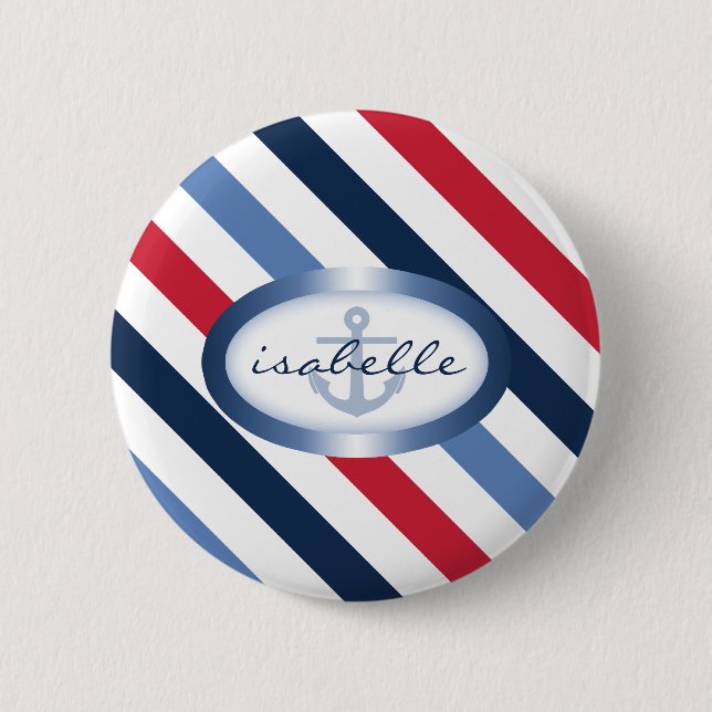 Streifen und Personalisiertes Ankermuster Button (Vorderseite)