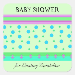 Streifen und Punkte Baby Shower Quadratischer Aufkleber