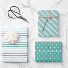 Streifen und Punkte Meeresschaum Grün Sommer Geschenkpapier Set