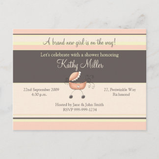 Streifen und Rollen Pink ・ Kinderdusche Einladung