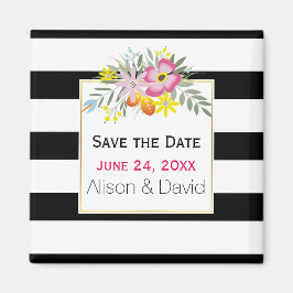 Streifen und rosa Blume Hochzeit Speichern Sie das Magnet