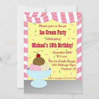Streifen und Sprinklen Eiskrem Party Einladung