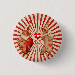 Streifen und Vintage Valentinische Clowns mit Herz Button