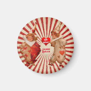 Streifen und Vintage Valentinische Clowns mit Herz Magnet