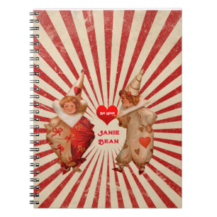 Streifen und Vintage Valentinische Clowns mit Herz Notizblock
