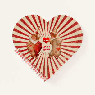 Streifen und Vintage Valentinische Clowns mit Herz Notizbuch