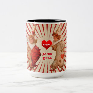 Streifen und Vintage Valentinische Clowns mit Herz Zweifarbige Tasse