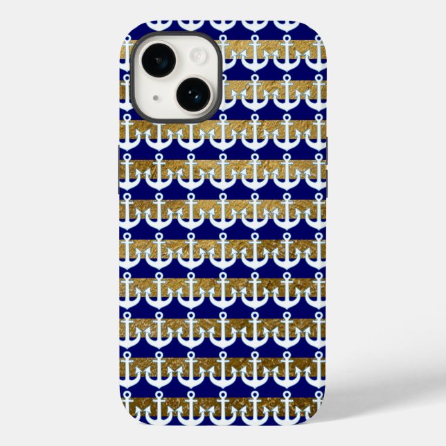 Streifen und weiße Ankermuster Case-Mate iPhone Hülle (Rückseite)