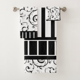 Streifen und Wirbel Schwarz und Weiß Badhandtuch Set