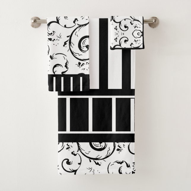 Streifen und Wirbel Schwarz und Weiß Badhandtuch Set (Insitu)