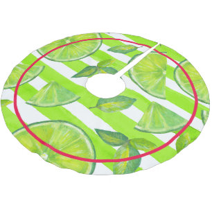 Streifen Wasserfarbe Limon und Hot Red Pink Polyester Weihnachtsbaumdecke