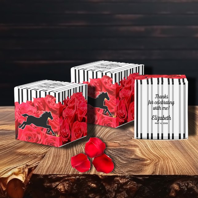 Streifen Wasserfarbene Rose Derby Horse 2" Geschenkschachtel (2" square favor boxes with your personalization on the top, shipped flat.)