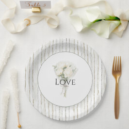 Streifen Weiße Rose Blumenstrauß Liebe Hochzeit Pappteller
